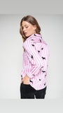 Pink and White Striped Shirt with Black flock Dogd