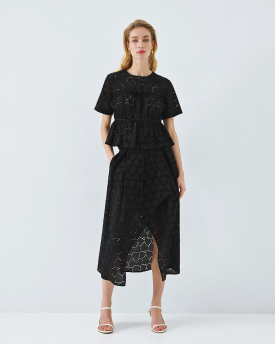 Black lace button through top