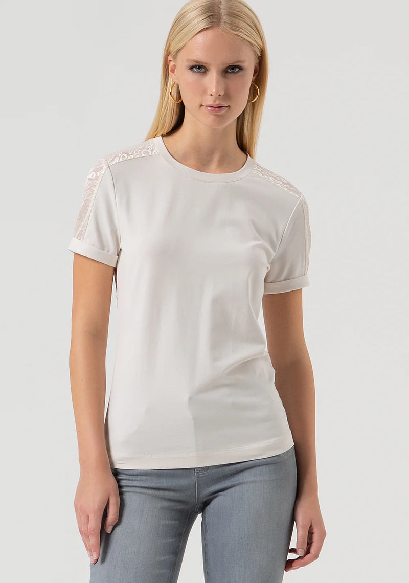 Vanilla T Shirt With Lace Inserts