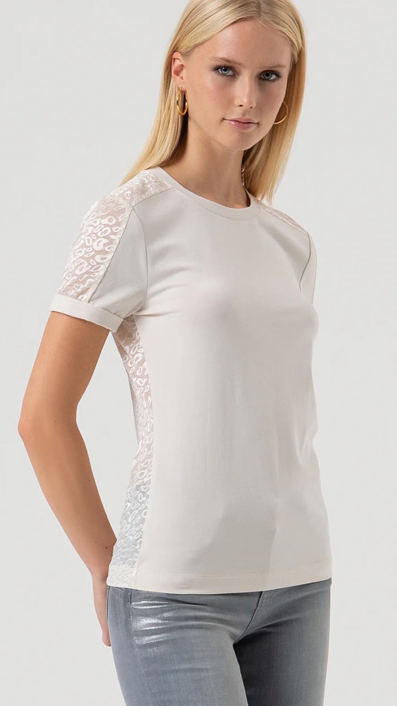 Vanilla T Shirt With Lace Inserts