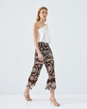 Broderie trousers in chocolate brown and ivory