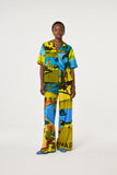 Wide leg trousers with tropical seaside print