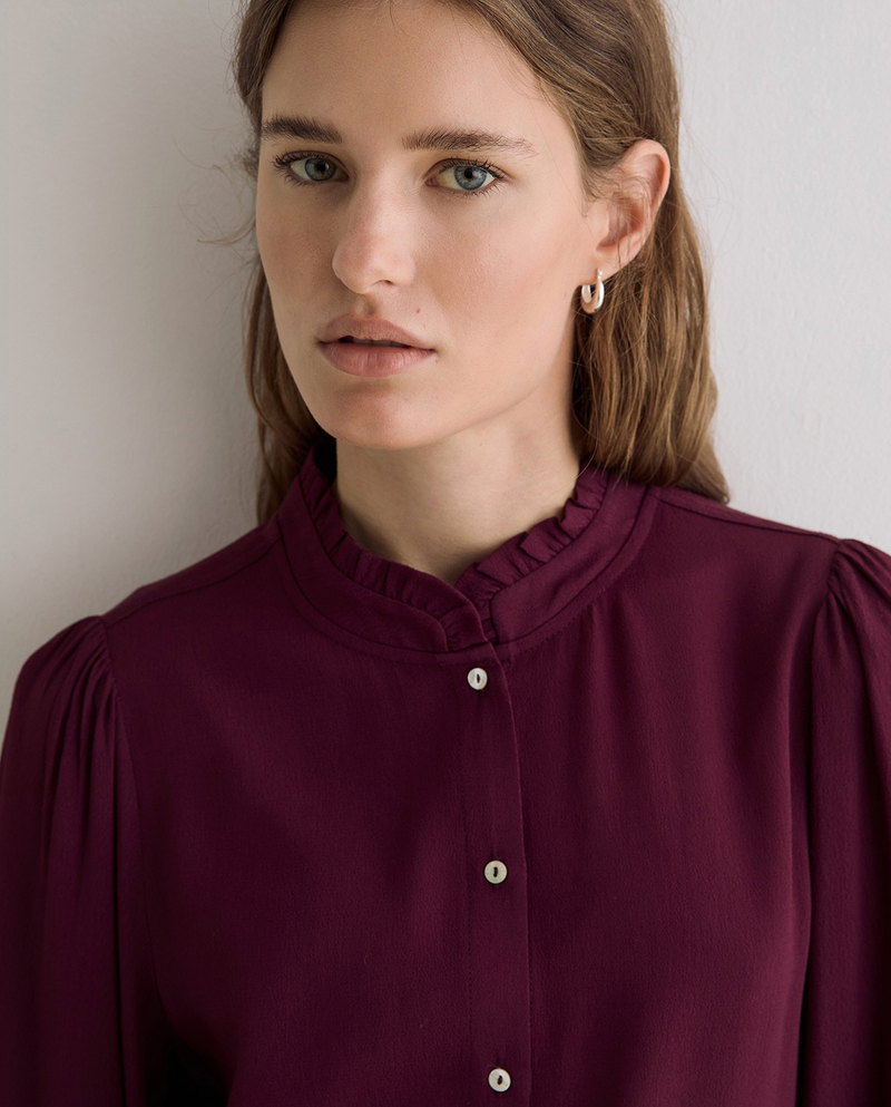 Burgundy Blouse With Ruffles