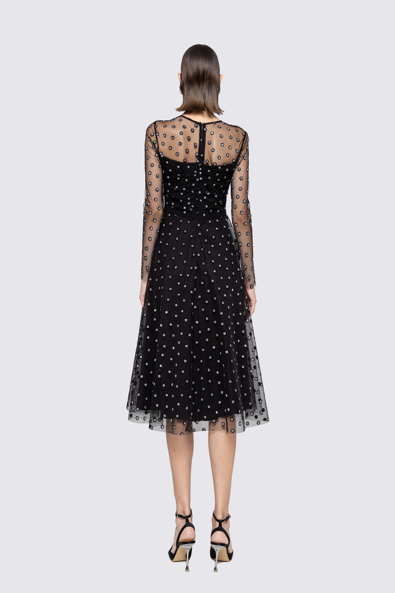 Black Dress with Tulle and Mesh Dot Overlay