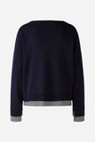 Navy sweater with stripe design in off white