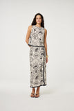 Wrap effect skirt in black and cosy white with nautical pattern and braiding