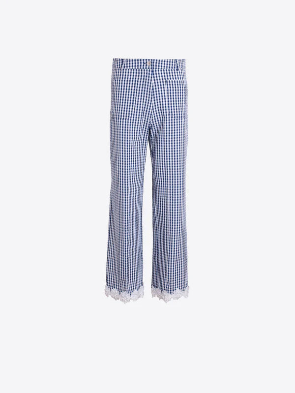 Blue Gingham Trousers with White Lae