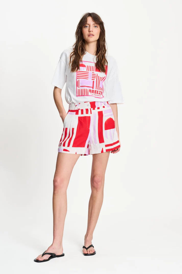 Red and Purple linen shorts