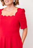 Livia Scallop Dress in Red