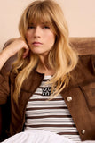 White Brown and Black Striped Top