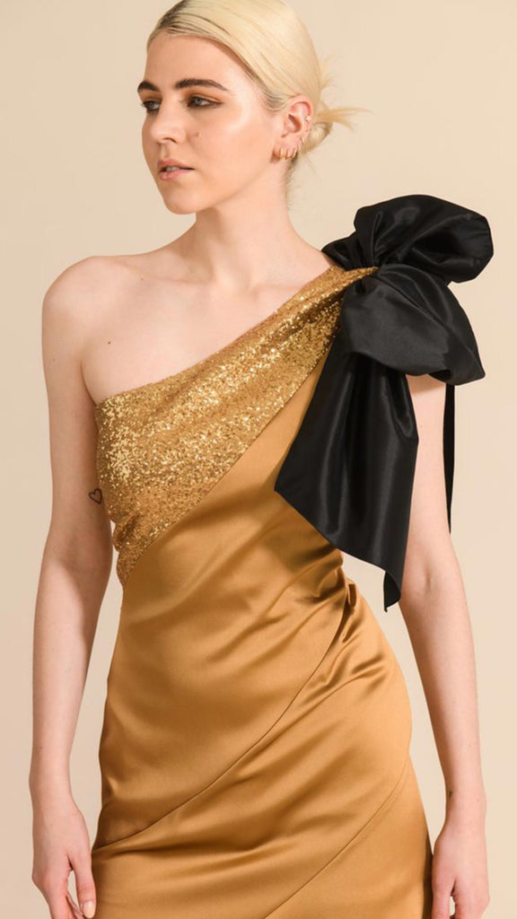 Kennedy Bow Dress in Gold
