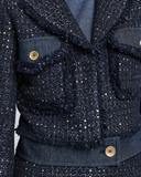 Cropped tweed blazer with lurex details.