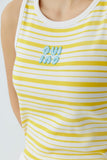 Tank top in off white and yellow with hand stitched beads