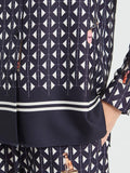 Long sleeve shirt with a geometric print in navy and white