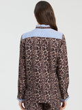 Shirt with animal print and blue striped details