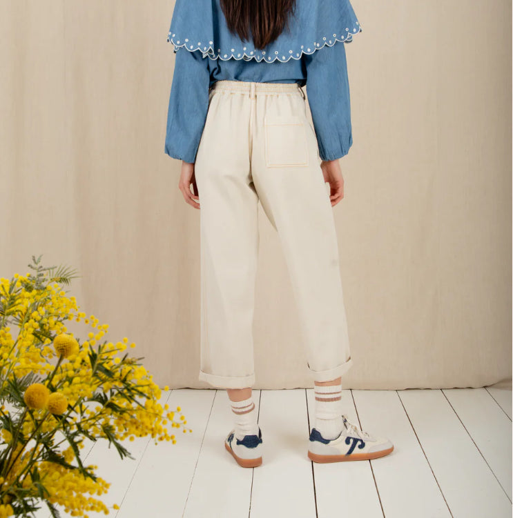 Pull on barrel leg jeans in stone