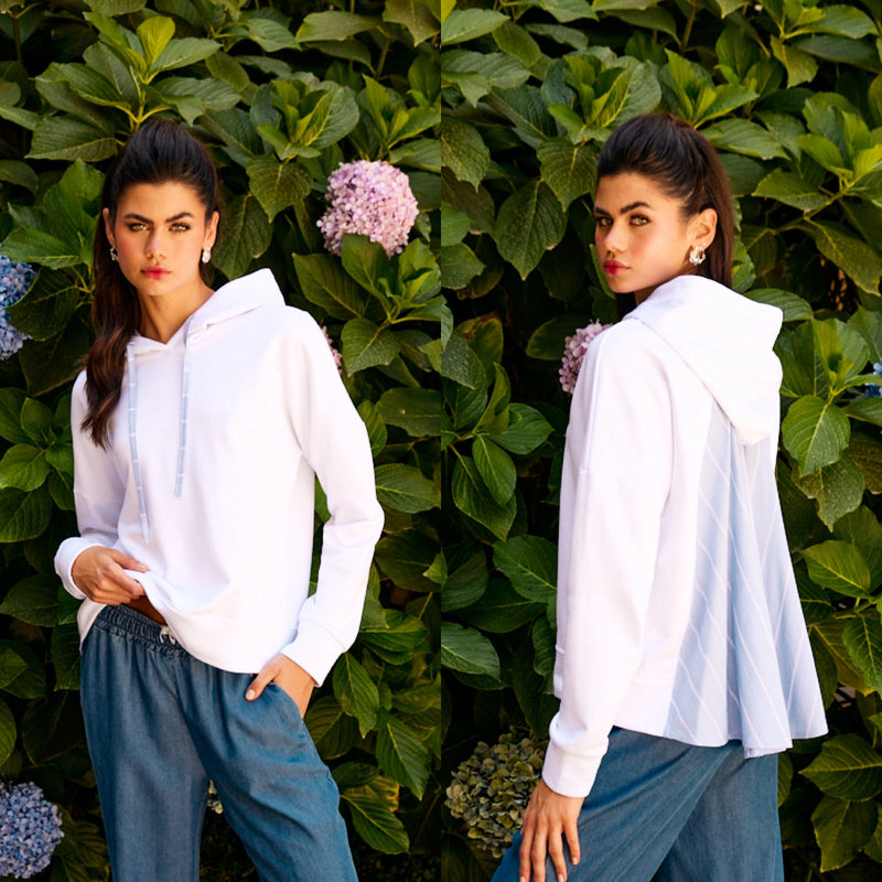 Hooded Sweater with Blue Cotton insert at back