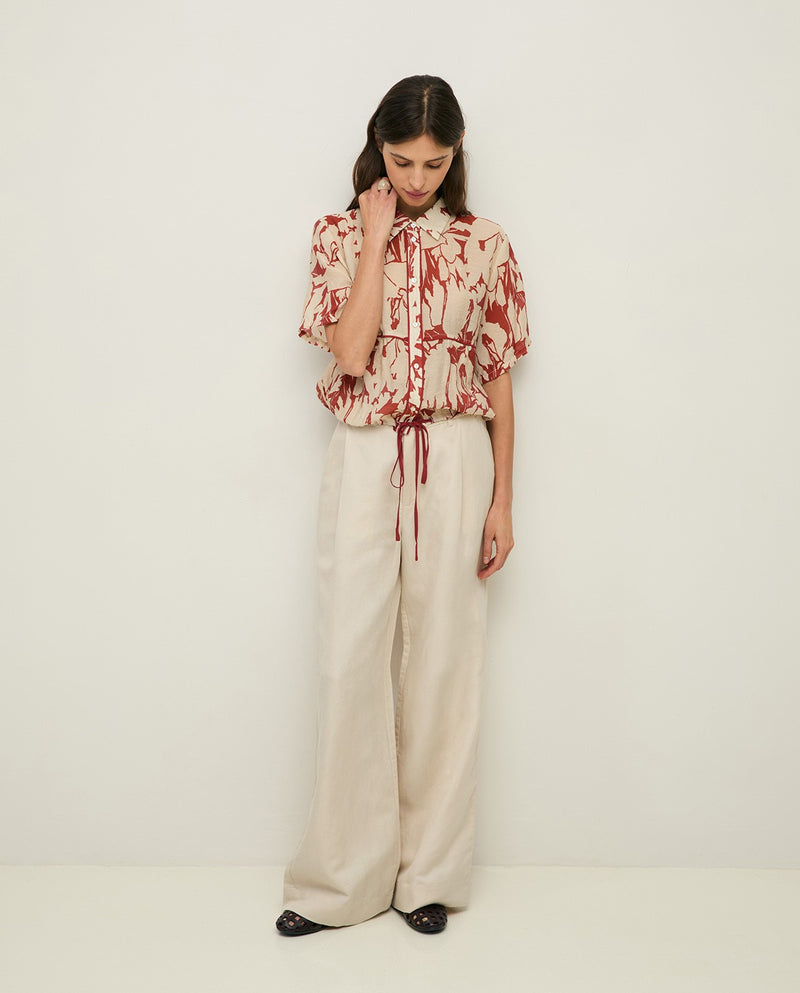 Tobacco and Cream Button Down top