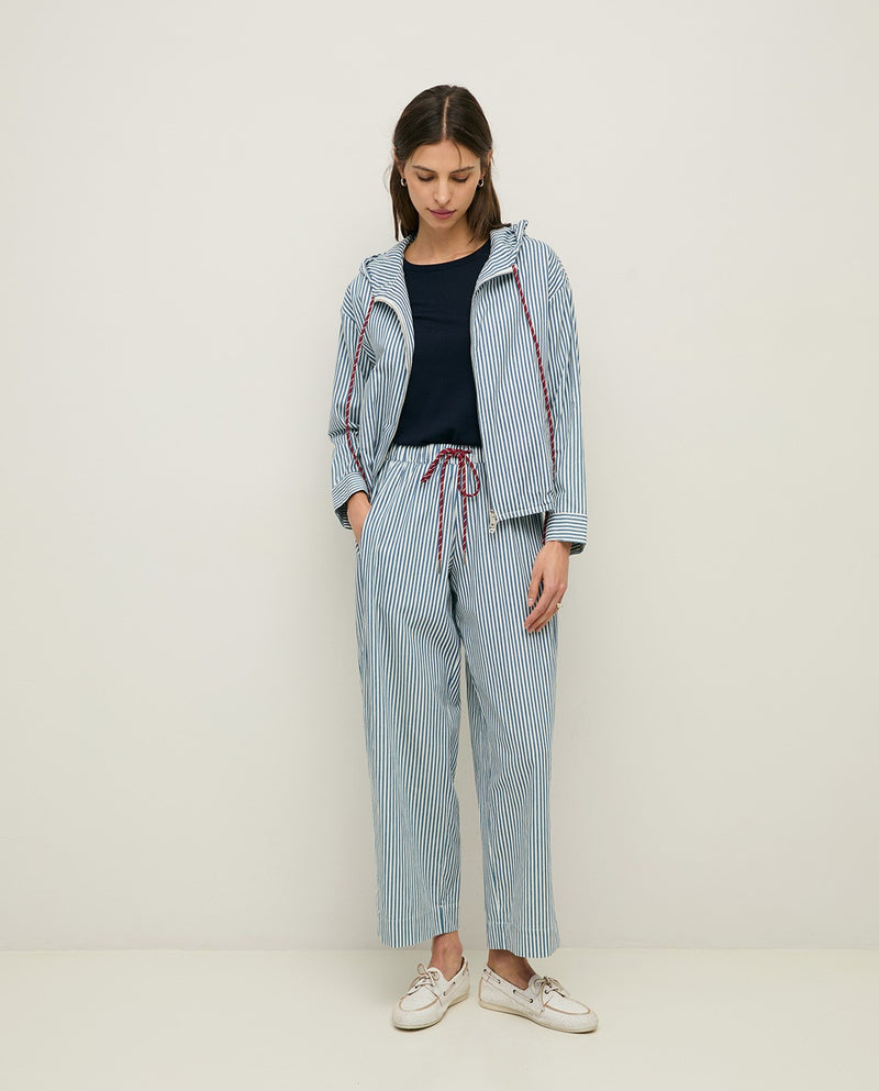 Blue and White Striped Trouser