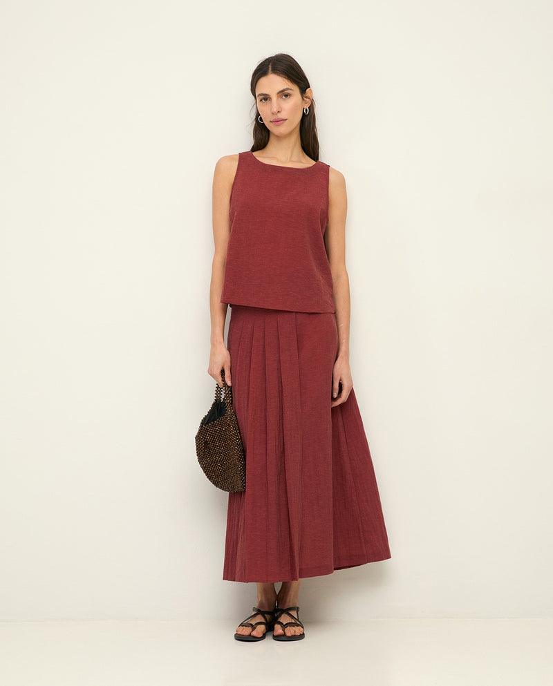 Teracotta Skirt with removable Pleated overskirt