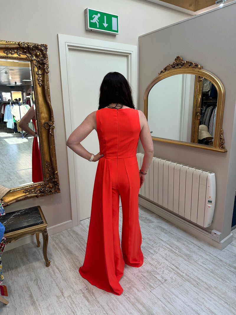 Long jumpsuit with overlay in orange
