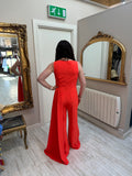 Long jumpsuit with overlay in orange