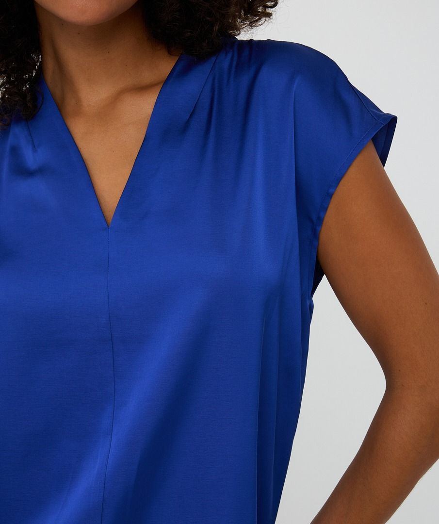Blue Satin Feel Vneck Top