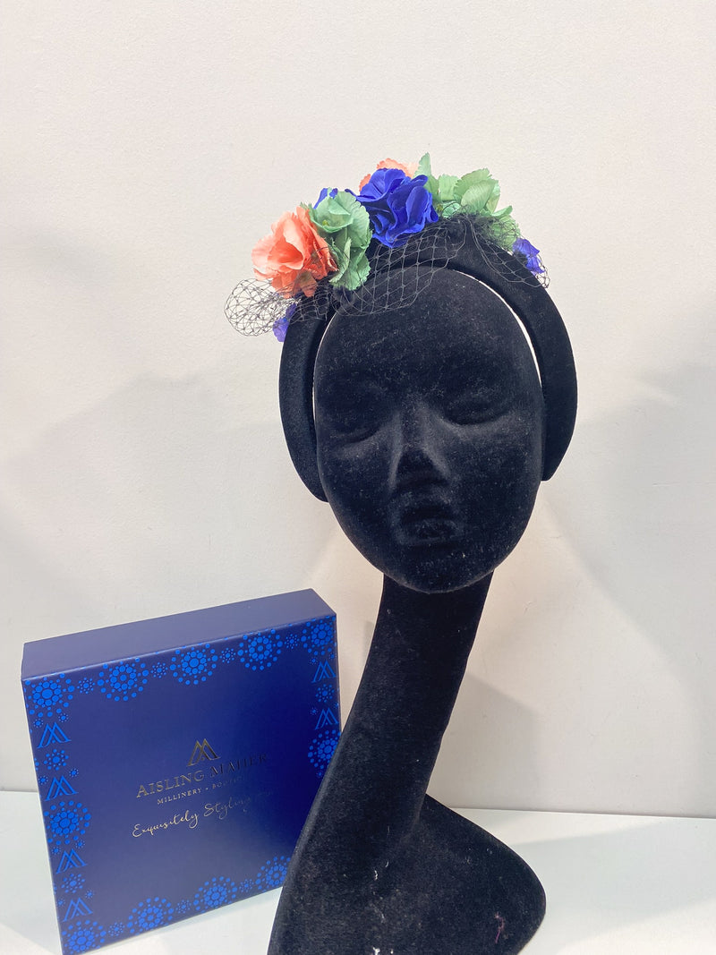 Black Velvet Hairband with Flowers