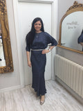 Navy Dress with Ivory Polka Dots