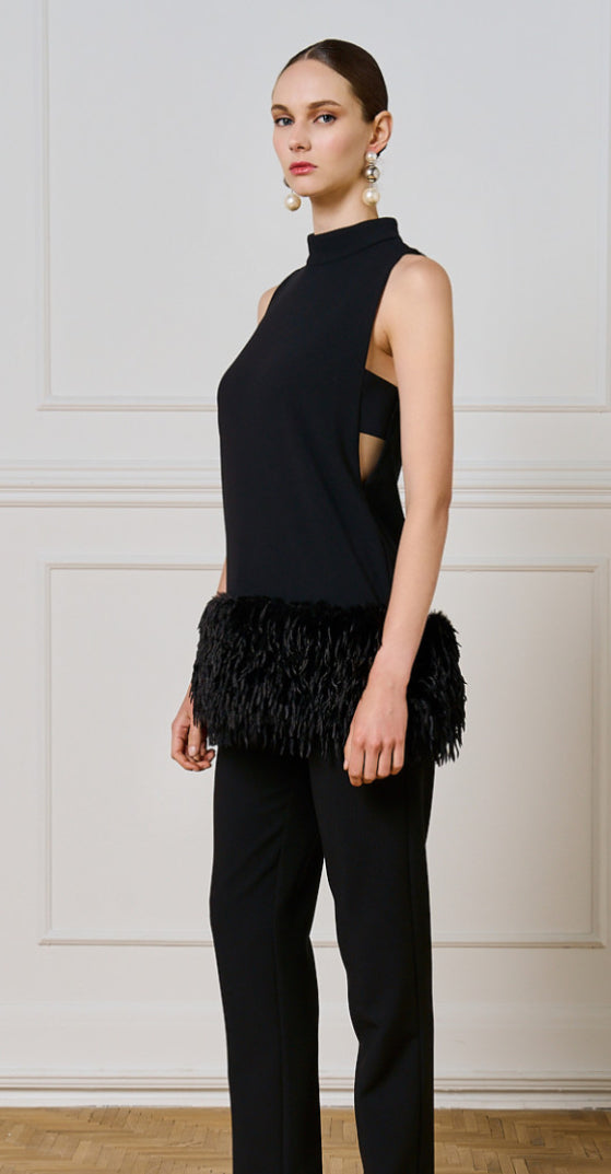 Long top with feathers