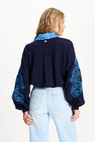 Elaborate blouse in dark blue with decorative collar