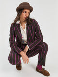 Brown striped wool jacket with stripes in fuschia and blue.