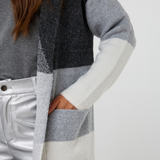 Long colour block cardigan in grey mix