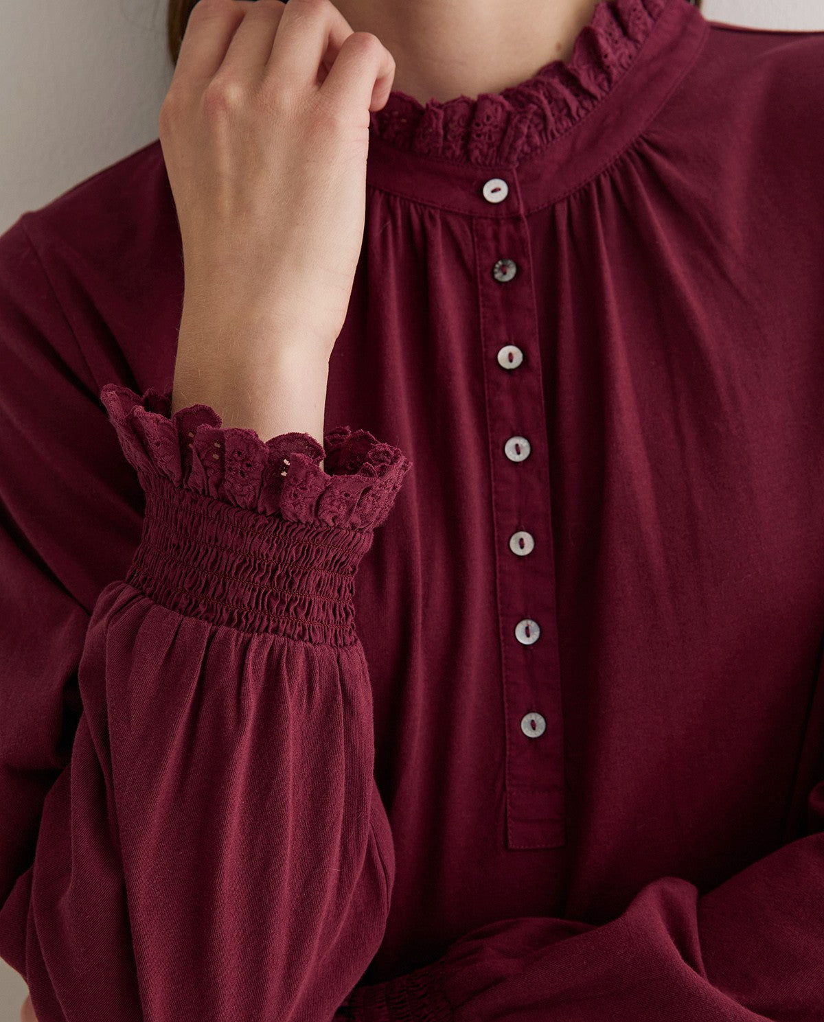 Burgundy Top with Frill At the neck