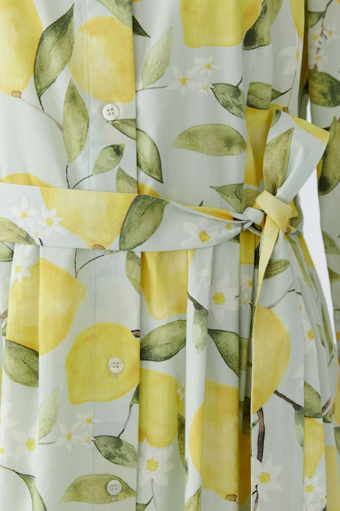 Belted shirt dress with all over lemon print