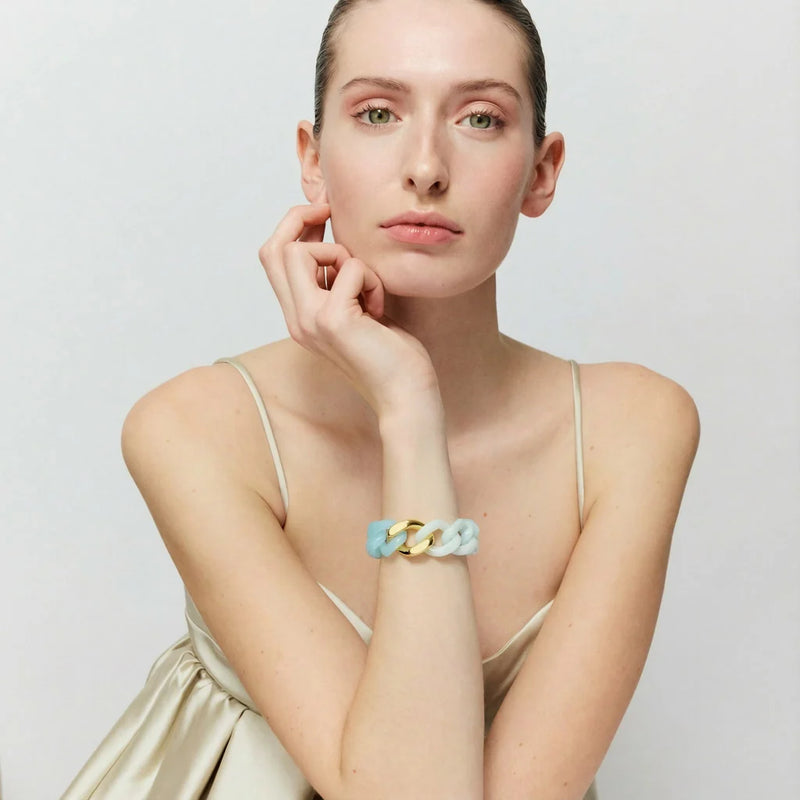 Vanessa Baroni Flat Chain in gold and opalin blue