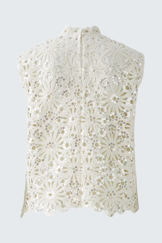 Beige Crochet Top with Sequin