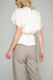 Cream Satin Effect Top with 3/4 Sleeve