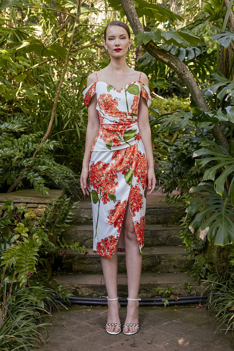 Ivory Dress with Red Flowers