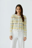 Multicoloured jacquard boxy cardigan with diamanté buttons