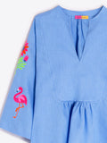 Blue Embroidered Linen Top