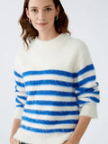 Alpaca mixture pullover in off white with blue stripes