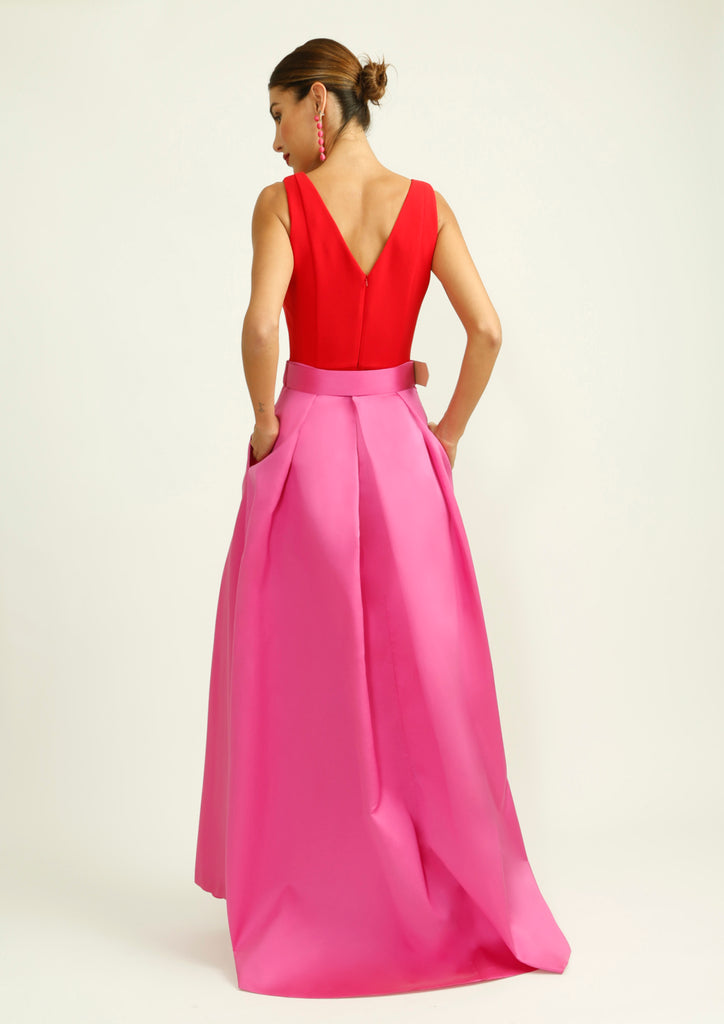 Red Dress with Pink Overskirt