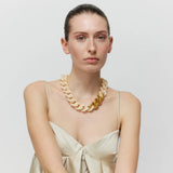 Vanessa Baroni Flat Chain Necklace with gold and latte marble