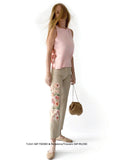 Beige Jeans with Floral Design