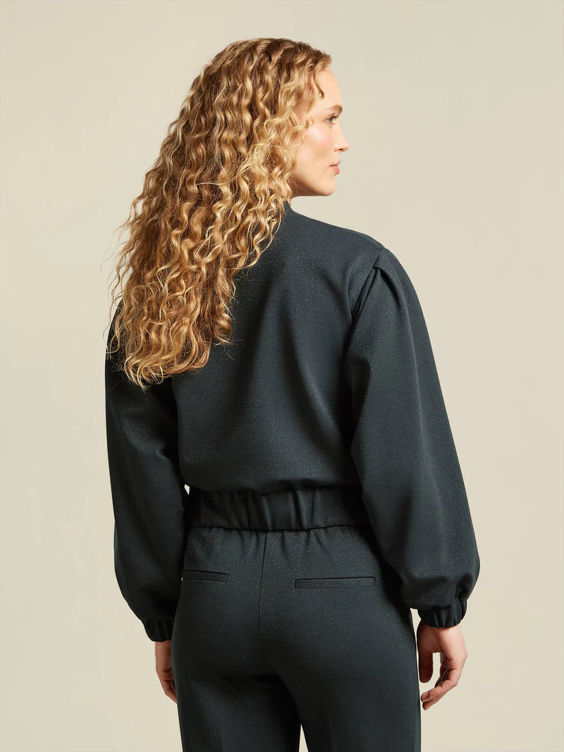 Navy bomber jacket in jersey fabric. Coordinating trousers also available.