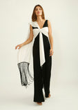 Black Jumpsuit with Ivory Scarf