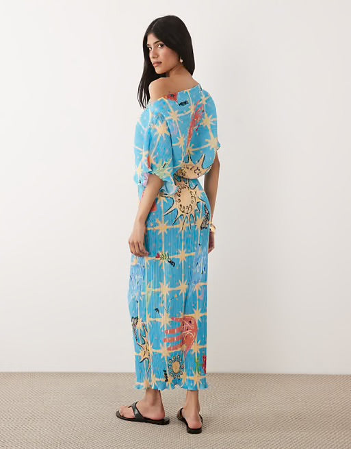 Gaia Plisse Dress in Azul Celestial Print