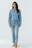 Oversized denim jacket with elaborate eyelet embroidery