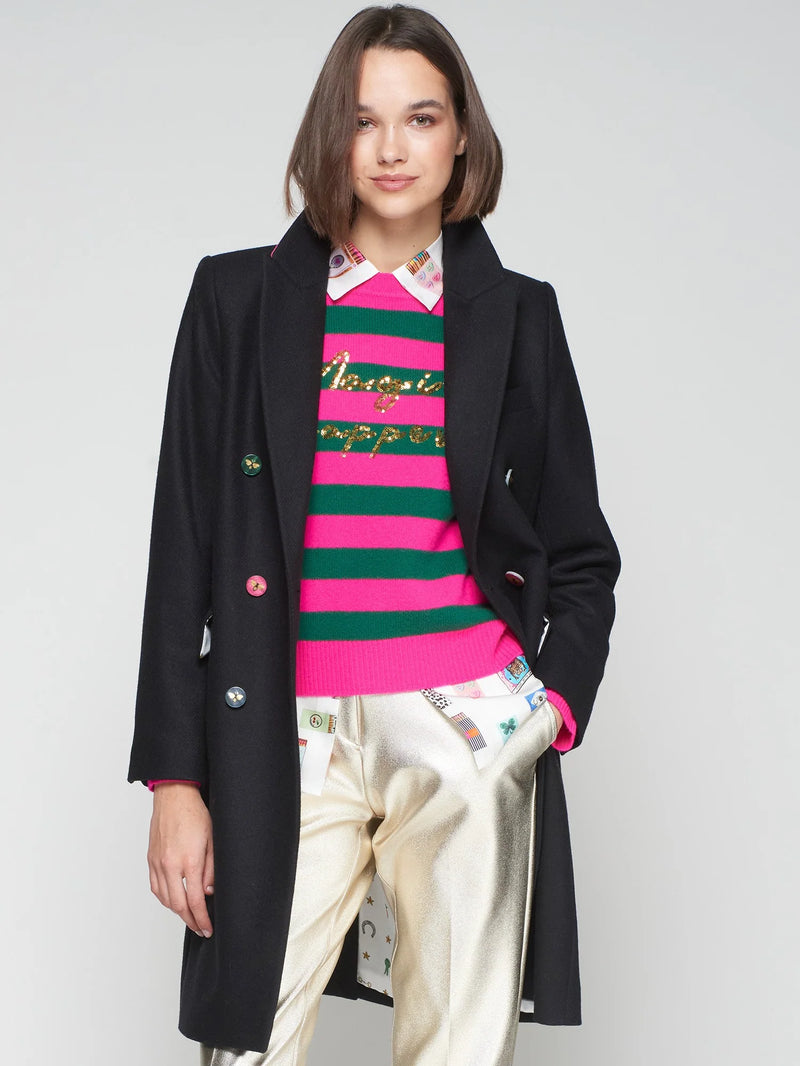 Black Bee Button Coat